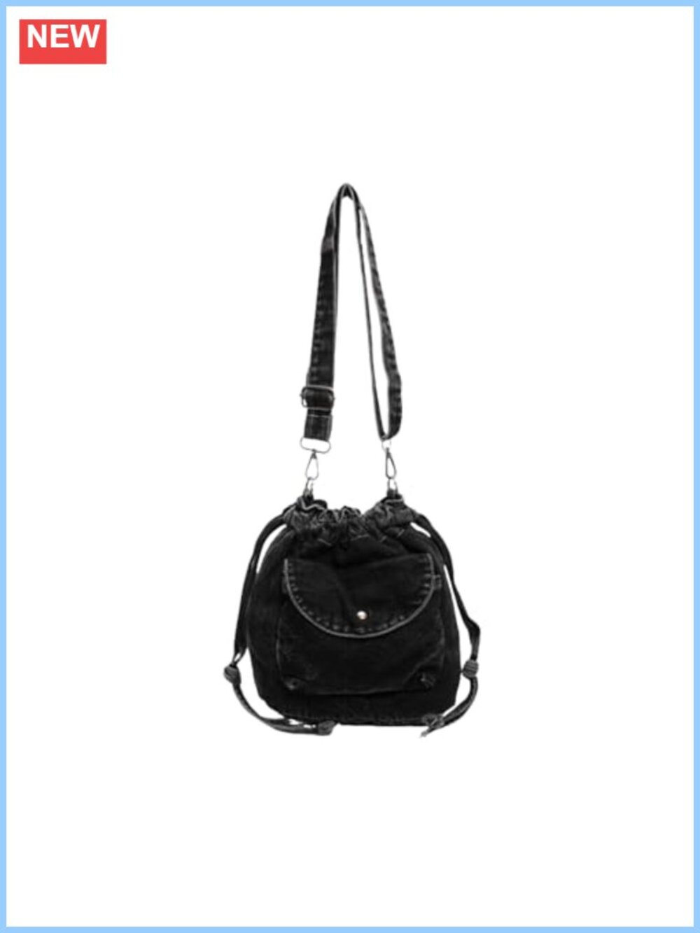 Denim Crossbody Bag Small Bucket Purse Drawstring Mini Y2k Adjustable Strap